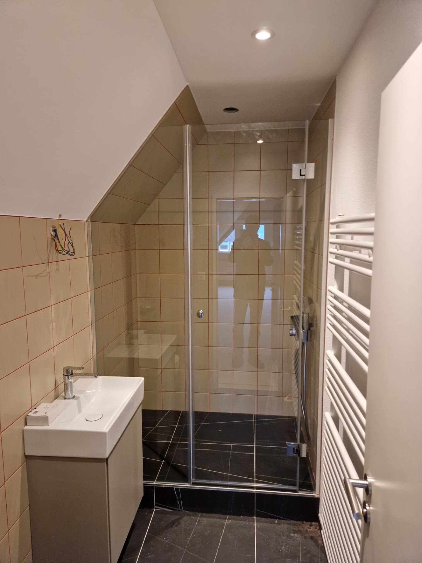 Neue ebenerdige Dusche eines Einfamilienhauses in Dornach nach dem Umbau